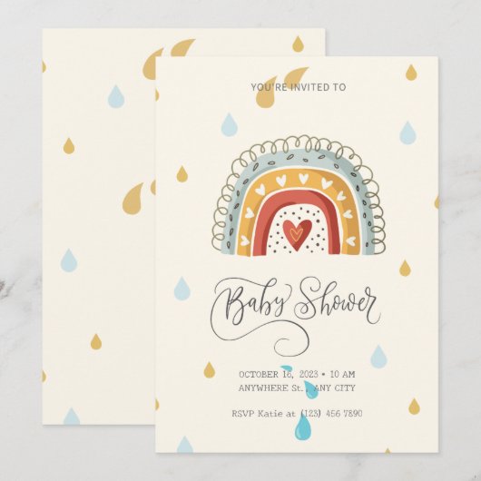 Beige Modern Cute Rainbow Baby shower Kaart (Voorkant / Achterkant)