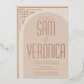 Beige Modern Deco Arch Folie Folie Uitnodiging (Voorkant)