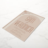 Beige Modern Deco Arch Folie Folie Uitnodiging (Gedraaid)