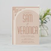 Beige Modern Deco Arch Folie Folie Uitnodiging (Staand Voorkant)