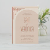 Beige Modern Deco Arch Folie Uitnodiging (Staand Voorkant)