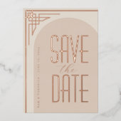 Beige Modern Deco Arch Folie Uitnodiging (Voorkant)