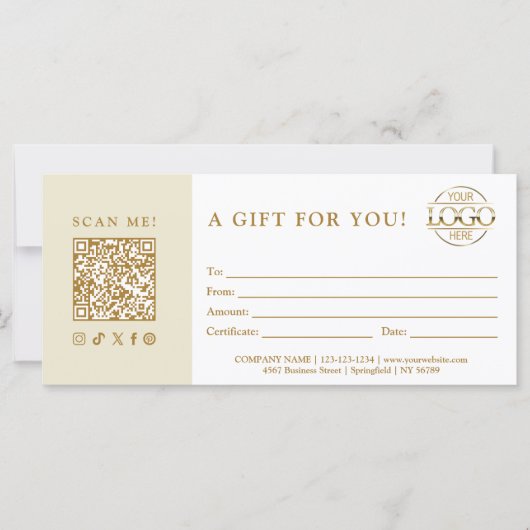 Beige Modern Elegant Custom Business Gift Card (Voorkant)