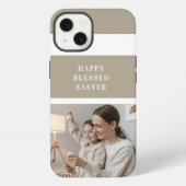 Beige Modern Familie Foto | Gelukkig Gezegende Pas iPhone Hoesje (Achterkant)