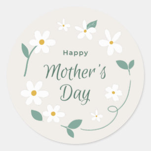 Beige Modern Floral Happy Moederdag Ronde Sticker