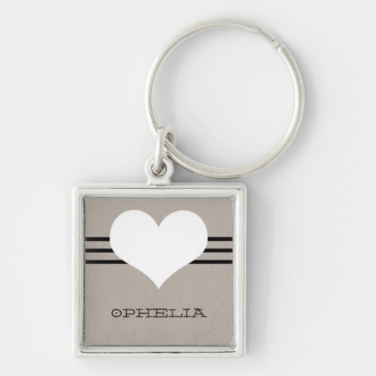 Beige Modern Heart Premium Sleutelhanger (Voorkant)