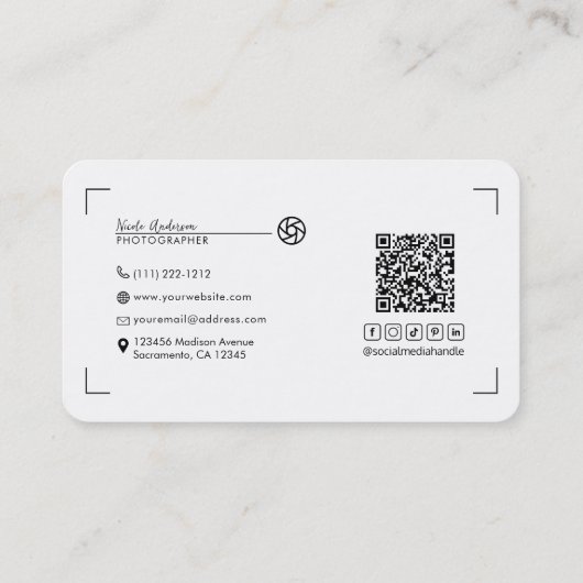 Beige Modern Minimal Clean Logo Fotografie Foto Visitekaartje (Achterkant)