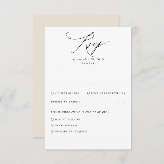 Beige Modern Minimal Wedding RSVP Kaart (Voorkant / Achterkant)