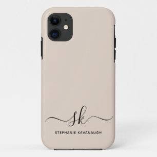 Beige Modern Minimale Naam Initiaal Monogram Case-Mate iPhone Case