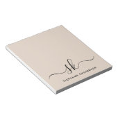 Beige Modern Minimale Naam Initiaal Monogram Notitieblok (Schuin)