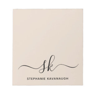 Beige Modern Minimale Naam Initiaal Monogram Notitieblok
