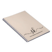 Beige Modern Minimale Naam Initiaal Monogram Notitieboek (Rechterzijde)