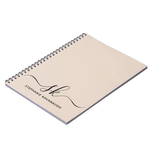 Beige Modern Minimale Naam Initiaal Monogram Notitieboek (Linkerzijde)