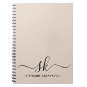 Beige Modern Minimale Naam Initiaal Monogram Notitieboek (Voorkant)
