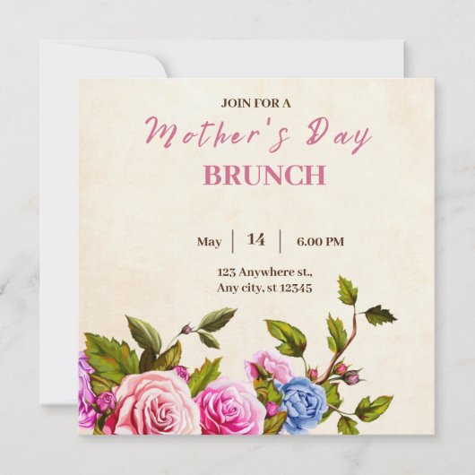 Beige Modern Moederdag Brunch Invitation Kaart (Voorkant)