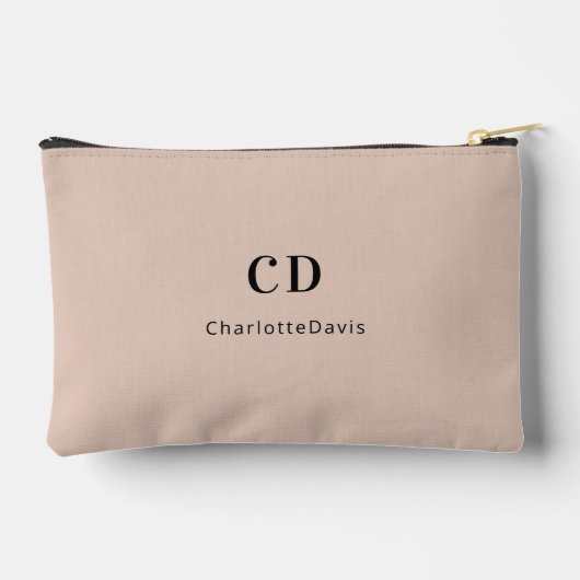 Beige modern monogram initialen naam etui (Achterkant)