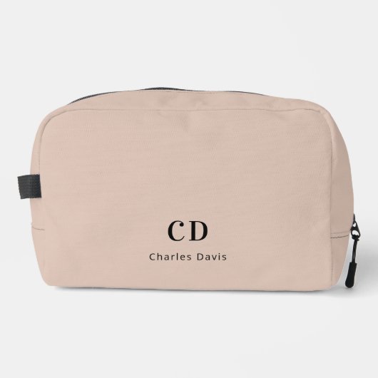 Beige modern monogram initialen naam toilettasje (Voorkant)