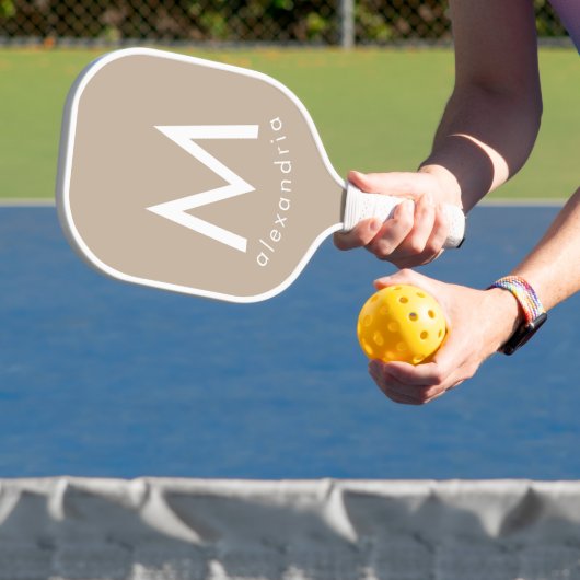 Beige Modern Monogram Pickleball Paddle (Insitu)