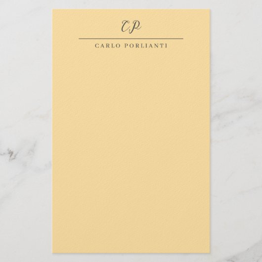 Beige Modern Monogrammed Calligraphy Plain Name Briefpapier (Voorkant)