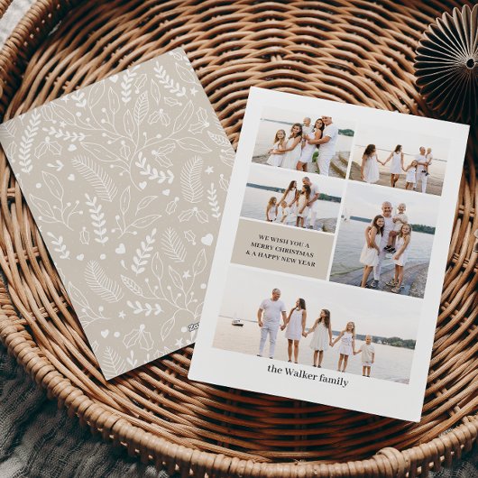 Beige Modern Neutraal 5 Foto Elegant Feestdagenkaart