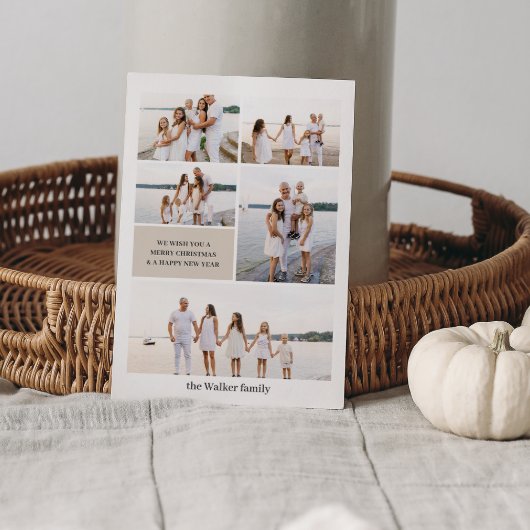 Beige Modern Neutraal 5 Foto Elegant Feestdagenkaart