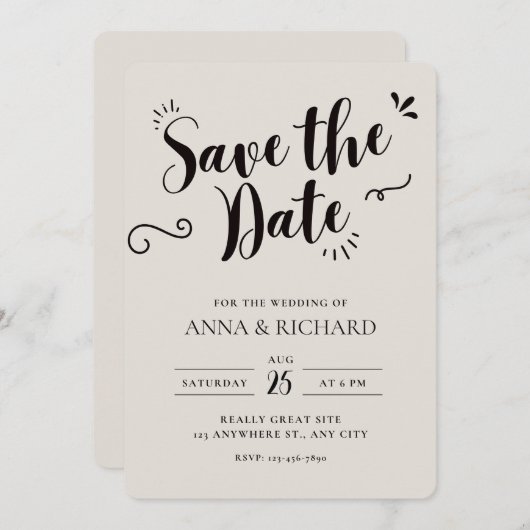 Beige Modern Save the Date Uitnodiging (Voorkant / Achterkant)