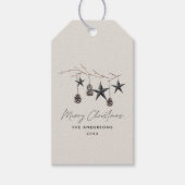 Beige modern scandi elegant script kerst deksel cadeaulabel (Voorkant)