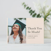 Beige Modern Script Photo Afstuderen Bedankkaart (Staand voorkant)