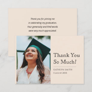 Beige Modern Script Photo Afstuderen Bedankkaart