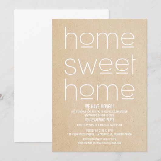 Beige Modern Sweet Home Housewarming Party Kaart (Voorkant / Achterkant)