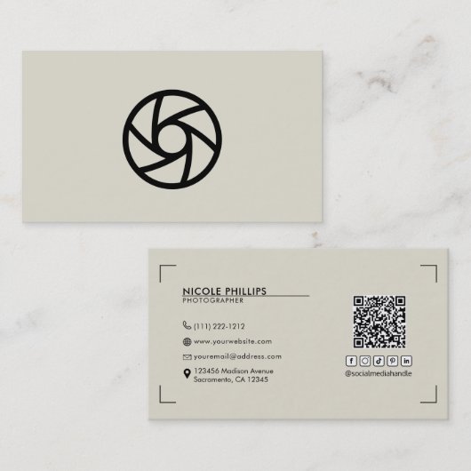 Beige Modern Uw Aangepaste Logo Fotografie  Visitekaartje (Voorkant / Achterkant)