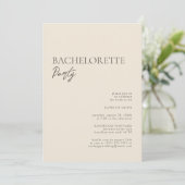 Beige Modern Whimsical Script Bachelorette Party Kaart (Staand voorkant)