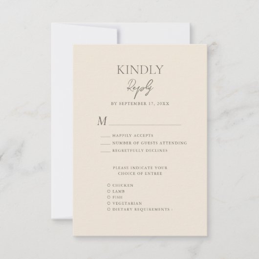 Beige Modern Whimsical Script Boheemse bruiloft RSVP Kaartje (Voorkant)