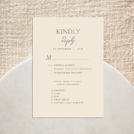 Beige Modern Whimsical Script Boheemse bruiloft RSVP Kaartje