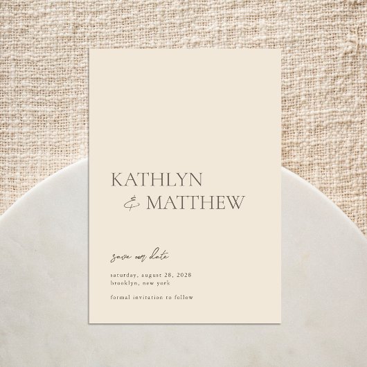 Beige Modern Whimsical Script Boheemse bruiloft Save The Date