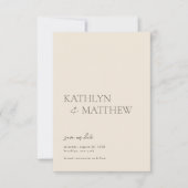 Beige Modern Whimsical Script Boheemse bruiloft Save The Date (Voorkant)