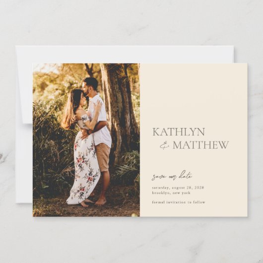 Beige Modern Whimsical Script Boho Save The Date Magnetische Uitnodiging (Voorkant)