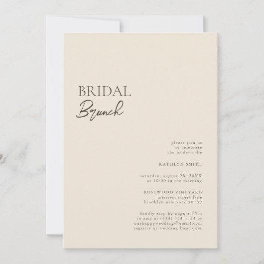 Beige Modern Whimsical Script Bridal Brunch Kaart (Voorkant)