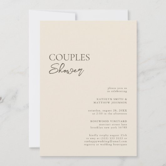 Beige Modern Whimsical Script Couples Douche Kaart (Voorkant)
