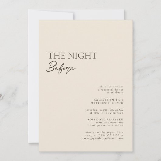 Beige Modern Whimsical Script de avond ervoor Kaart (Voorkant)