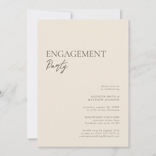 Beige Modern Whimsical Script Engagement Party Kaart (Voorkant)