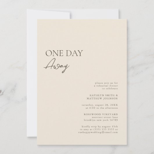 Beige Modern Whimsical Script op een dag afstand Kaart (Voorkant)