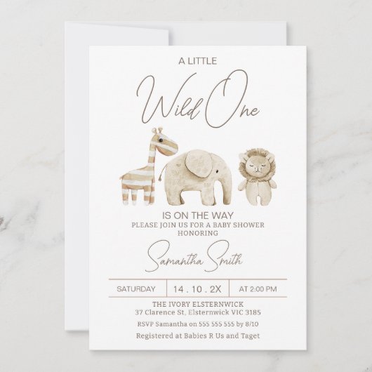 Beige Modern Wild One Safari Baby shower Kaart (Voorkant)