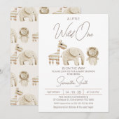 Beige Modern Wild One Safari Baby shower Kaart (Voorkant / Achterkant)