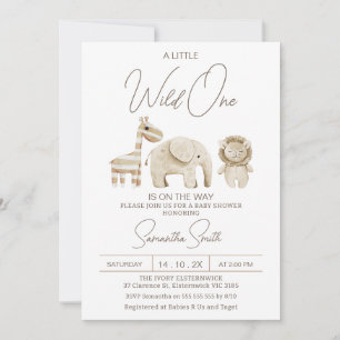 Beige Modern Wild One Safari Baby shower Kaart
