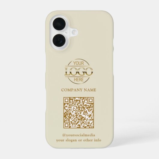 Beige Modern Zakelijk Logo & QR Code Promotie iPhone 16 Hoesje (Achterkant)
