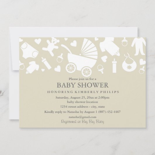 Beige moderne baby shower uitnodiging (Voorkant)