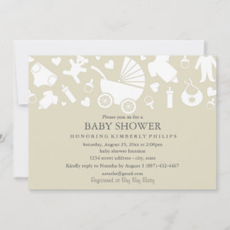 Beige moderne baby shower uitnodiging