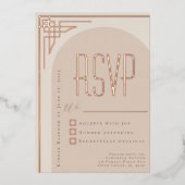 Beige Moderne Deco Arch RSVP Folie Uitnodiging (Voorkant)