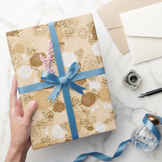 Beige | Moderne & Elegante Faux Glitter Bloemen Cadeaupapier